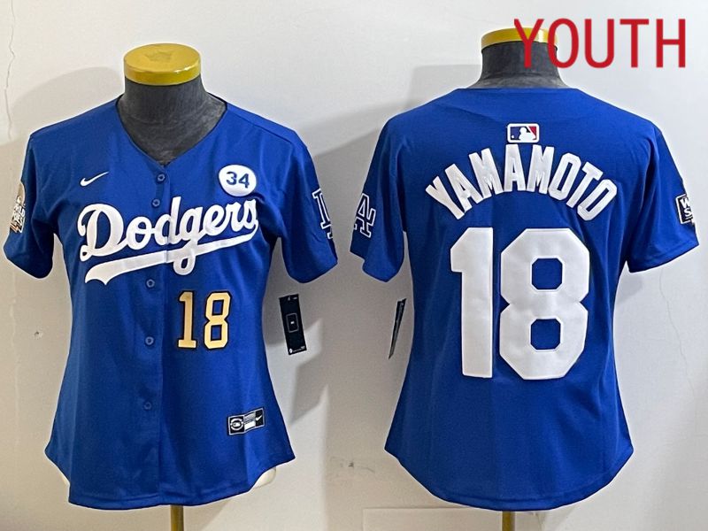 Youth Los Angeles Dodgers #18 Yamamoto Blue Game 2024 Nike MLB Jersey style 11213->youth mlb jersey->Youth Jersey